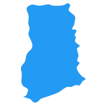Blue silhouette map of Ghana representing Overcome's regional healthcare initiatives