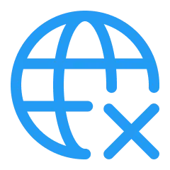 Blue internet-off globe icon representing Overcome's phone- and Wi-Fi-free healthcare access