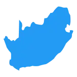 Blue silhouette map of South Africa representing Overcome's remote health hub deployment