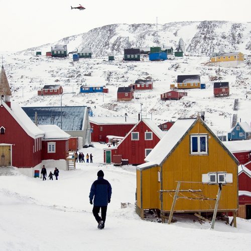Town of Ittoqqortoormiit at entrance to Scoresbysund – Greenland Ittoqqortoormiit. Greenland. 09.20.07. Town of Ittoqqortoormiit (pop. 551) at the entrance to Scoresbysund in eastern Greenland.